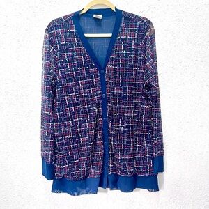 Chico's Blue and Pink Geometric Cardigan Sweater L/12